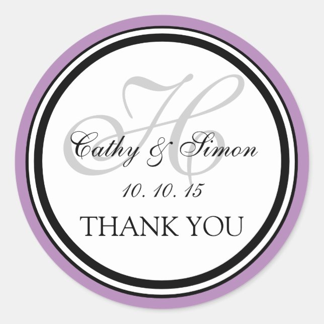 Lilac Gray Monogram H Wedding Danke Sticker (Vorderseite)