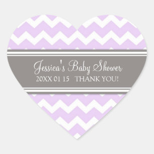Lilac Gray Zickzack Baby Shower Pflegeaufkleber Herz-Aufkleber