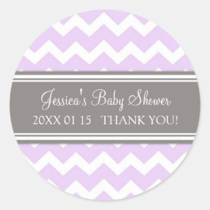 Lilac Gray Zickzack Baby Shower Pflegeaufkleber Runder Aufkleber