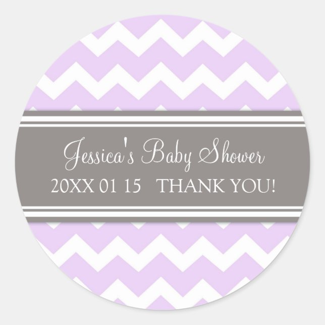Lilac Gray Zickzack Baby Shower Pflegeaufkleber Runder Aufkleber (Vorderseite)