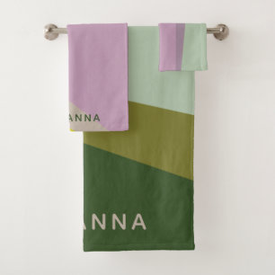 Lilac Green Geometric Color Block Personalisiert Badhandtuch Set
