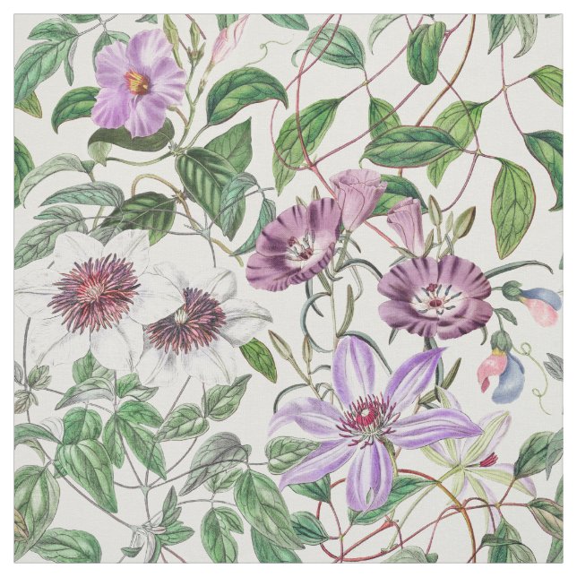 Lilac Green White Vintag Botanische Blume Stoff (Muster)