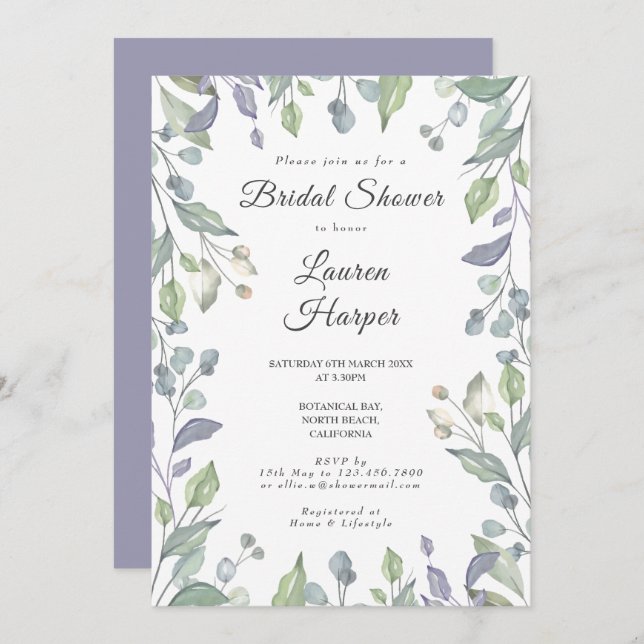 Lilac Greenery Floral Brautparty Einladung (Vorne/Hinten)