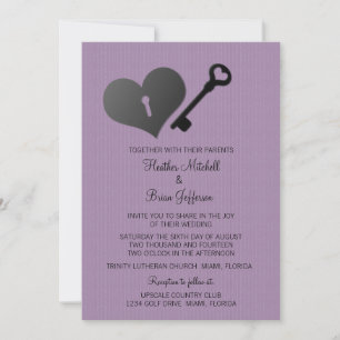 Lilac Heart Lock and Key Wedite Einladung