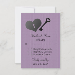 Lilac Heart Lock und Key Response Card RSVP Karte