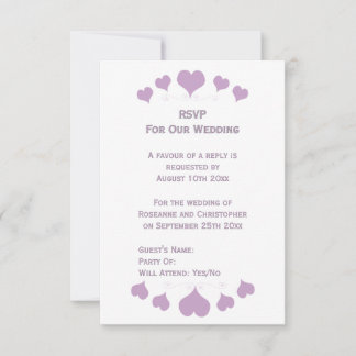 Lilac Hearts Design Hochzeit RSVP Karte