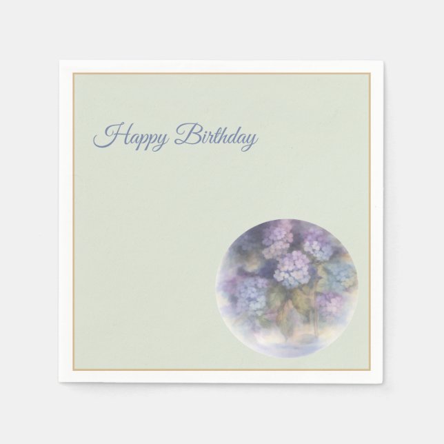 Lilac Hydrangea Happy Birthday Cocktail Napkins Serviette (Vorderseite)