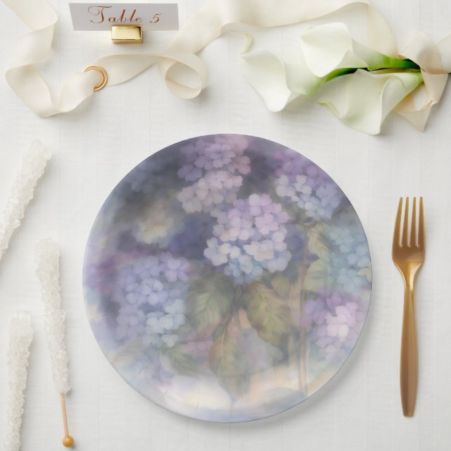 Lilac Hydrangea Watercolor Luncheon Napkin Pappteller (Hochzeit)