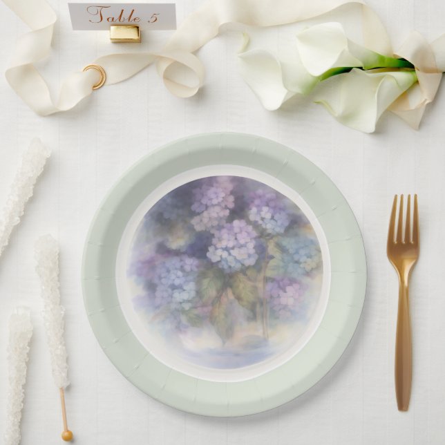 Lilac Hydrangea Watercolor Luncheon Napkin Pappteller (Hochzeit)