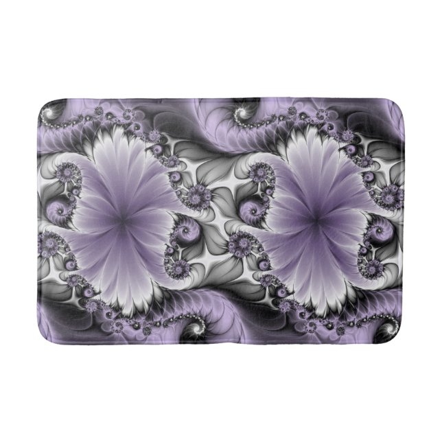 Lilac Illusion Abstraktes florales Fraktal Kunstfa Badematte (Vorderseite)