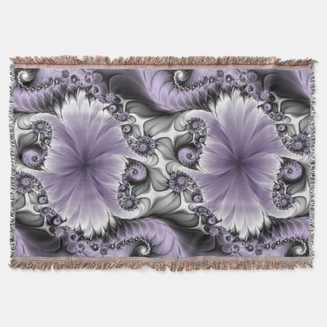 Lilac Illusion Abstraktes florales Fraktal Kunstfa Decke (Vorderseite)