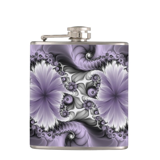 Lilac Illusion Abstraktes florales Fraktal Kunstfa Flachmann (Vorderseite)