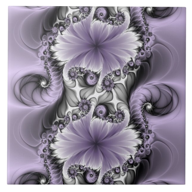 Lilac Illusion Abstraktes florales Fraktal Kunstfa Fliese (Vorderseite)