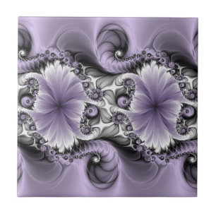 Lilac Illusion Abstraktes florales Fraktal Kunstfa Fliese