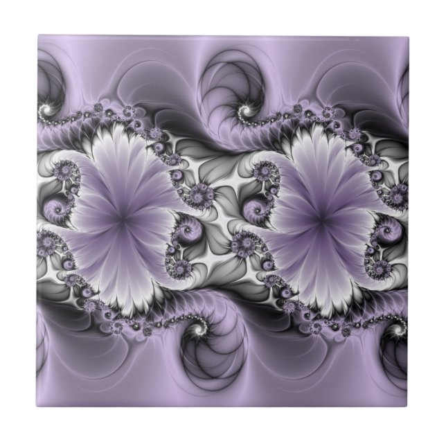 Lilac Illusion Abstraktes florales Fraktal Kunstfa Fliese (Vorderseite)