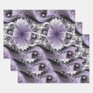 Lilac Illusion Abstraktes florales Fraktal Kunstfa Geschenkpapier Set