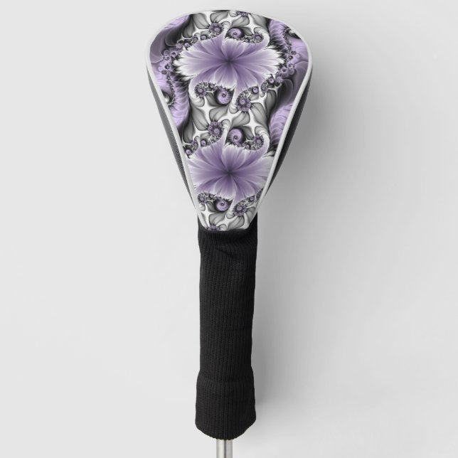 Lilac Illusion Abstraktes florales Fraktal Kunstfa Golf Headcover (Vorderseite)