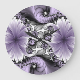 Lilac Illusion Abstraktes florales Fraktal Kunstfa Große Wanduhr