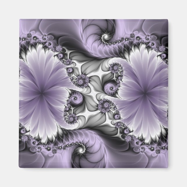 Lilac Illusion Abstraktes florales Fraktal Kunstfa Magnet (Vorne)