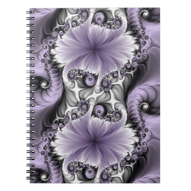 Lilac Illusion Abstraktes florales Fraktal Kunstfa Notizblock (Vorderseite)