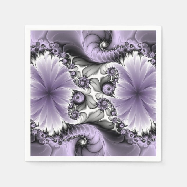 Lilac Illusion Abstraktes florales Fraktal Kunstfa Serviette (Vorderseite)