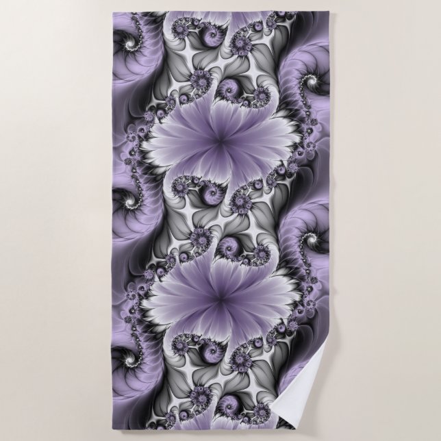 Lilac Illusion Abstraktes florales Fraktal Kunstfa Strandtuch (Vorderseite)