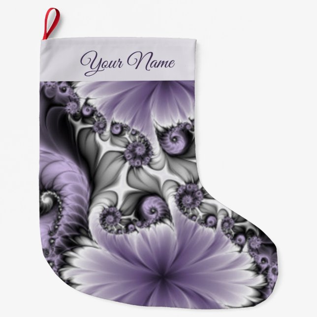 Lilac Illusion Abstraktes florales Fraktal Name Großer Weihnachtsstrumpf (Vorderseite)