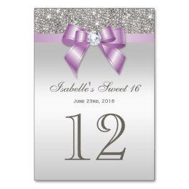 Lilac Imitats Bow Silver Sequins Sweet 16 Tischnummer