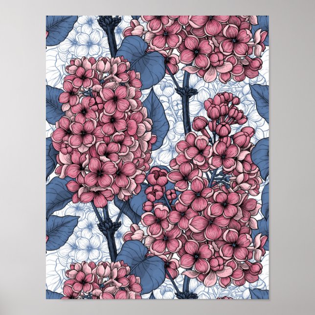 Lilac in Rosa und Blau Poster (Vorne)