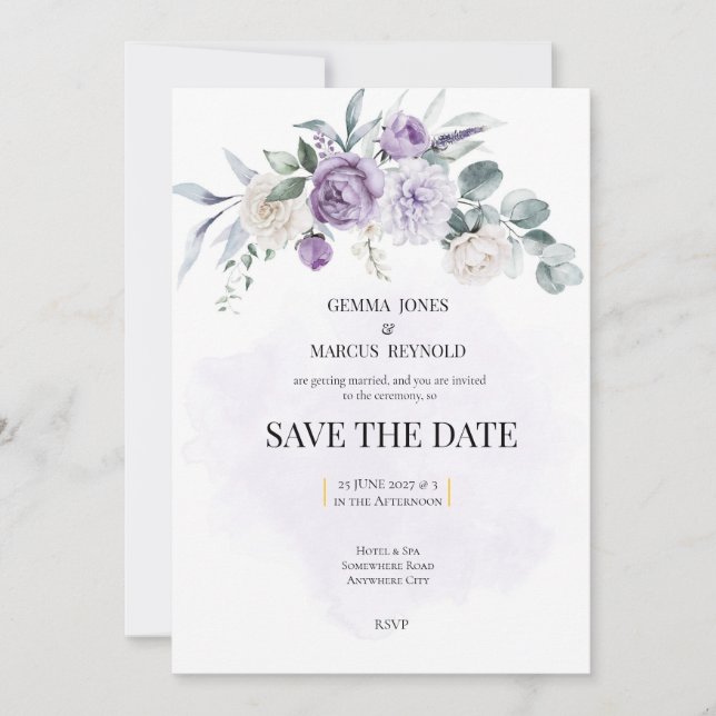 Lilac Infusion Save the Date Wedding Stationery Einladung (Vorderseite)
