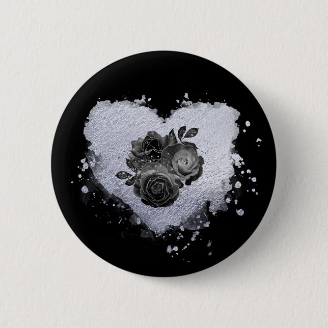 *~* Lilac Iridescent Heart Blume Frauen SCHWARZ Button (Vorderseite)