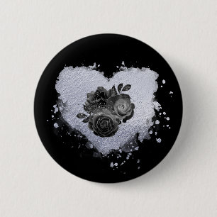 *~* Lilac Iridescent Heart Blume Frauen SCHWARZ Button