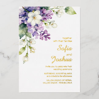 Lilac Jasmine Flower Watercolor Minimalist Wedding Folieneinladung