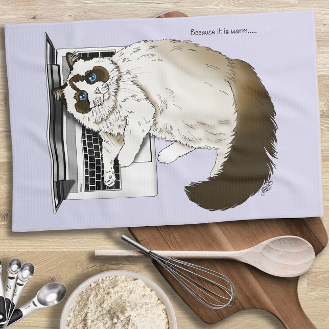 Lilac Laptop Cat Funny Cat Geschirrtuch (Von Creator hochgeladen)