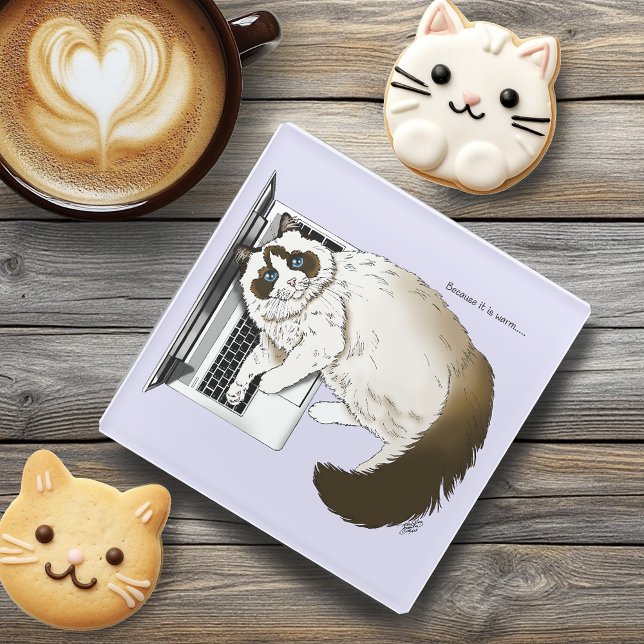 Lilac Laptop Cat Funny Niedlich Glasuntersetzer (Von Creator hochgeladen)