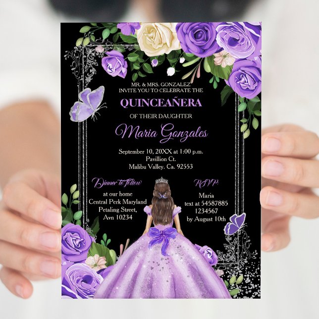 Lilac Lavendel lila Silberfarben Quinceanera Einladung (Von Creator hochgeladen)