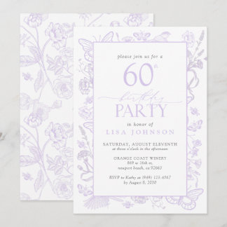 Lilac Lavender 60. Geburtstagsparty Elegante Blume Einladung
