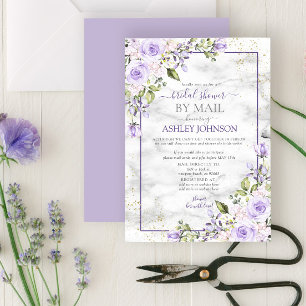 Lilac Lavender Gold Marble Floral Shower by Mail Einladung