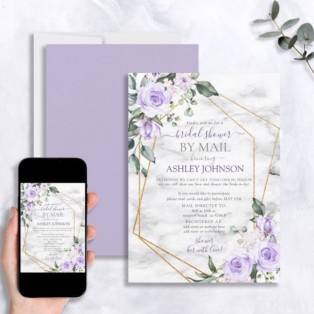Lilac Lavender Gold Marble Floral Shower by Mail Einladung (Von Creator hochgeladen)
