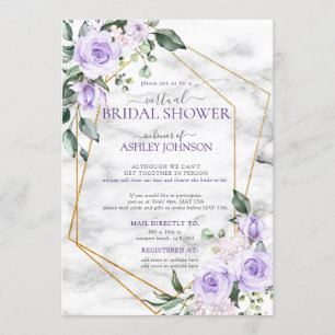 Lilac Lavender Gold Marble Floral Virtual Dusche Einladung