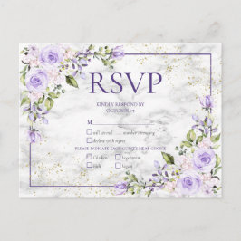 Lilac Lavender Gold Marble Floral Wedding RSVP Einladungspostkarte