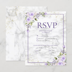 Lilac Lavender Gold Marble Floral Wedding RSVP Inv Einladungspostkarte