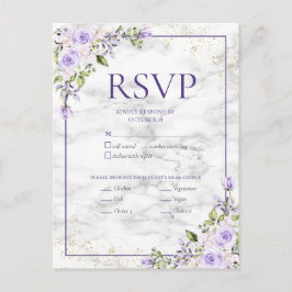Lilac Lavender Gold Marble Floral Wedding RSVP Inv Einladungspostkarte
