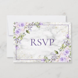 Lilac Lavender Gold Marble Floral Wedding RSVP Karte