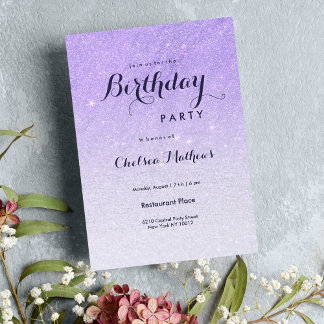 Lilac lavender Imitats Glitzer ombre Birthday Part Einladung