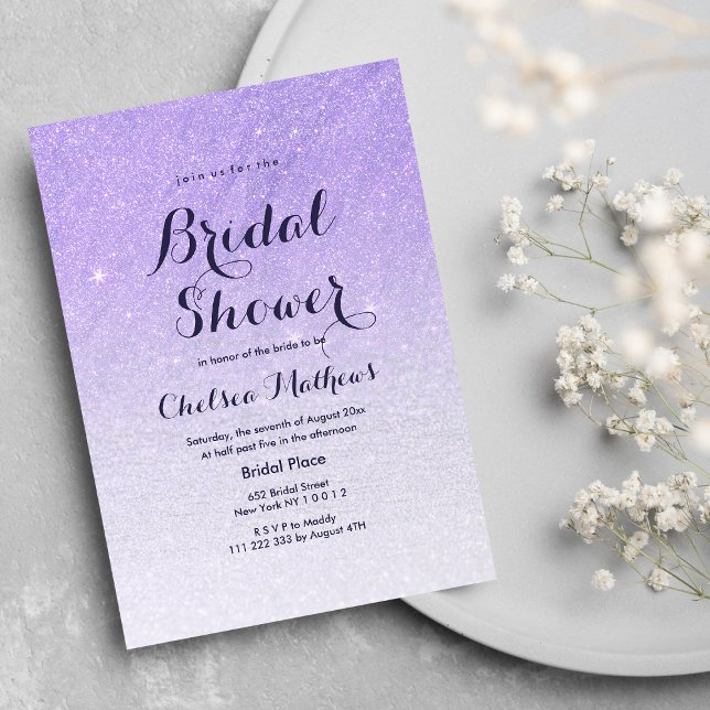 Lilac lavender Imitats Glitzer ombre Brautparty Einladung (Lilac lavender faux glitter ombre Bridal Shower Invitation )