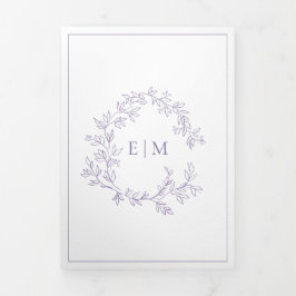 Lilac Lavender Leafy Wappen Monogram Wedding Dreifach Gefaltete Einladung