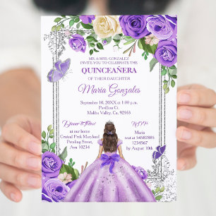 Lilac lavender lila silber Quinceanera Butterfly Einladung