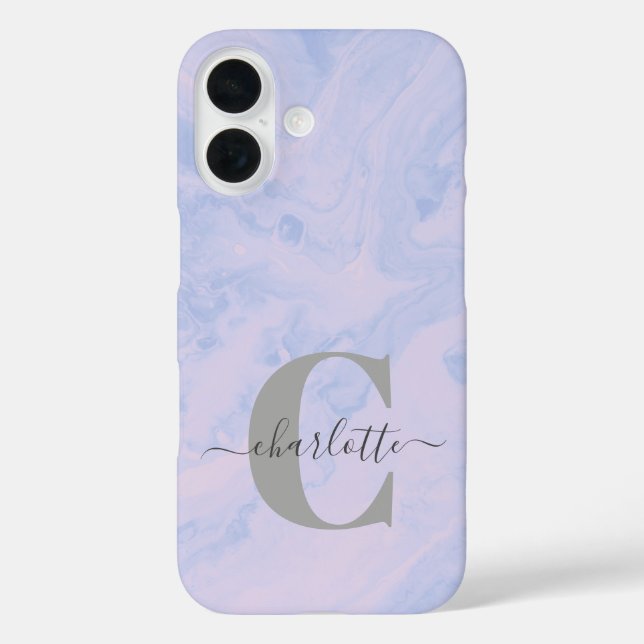 Lilac Lavender Marble Elegant Monogram Name Case-Mate iPhone Hülle (Rückseite)