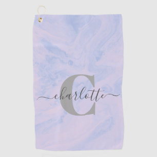Lilac Lavender Marble Elegant Monogram Name Golfhandtuch